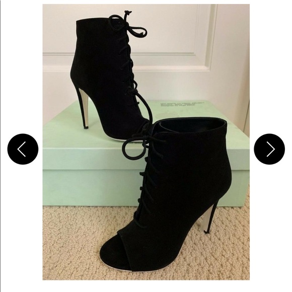 Off White Black Suede lace up stiletto bootie sz 37 - Picture 2 of 6